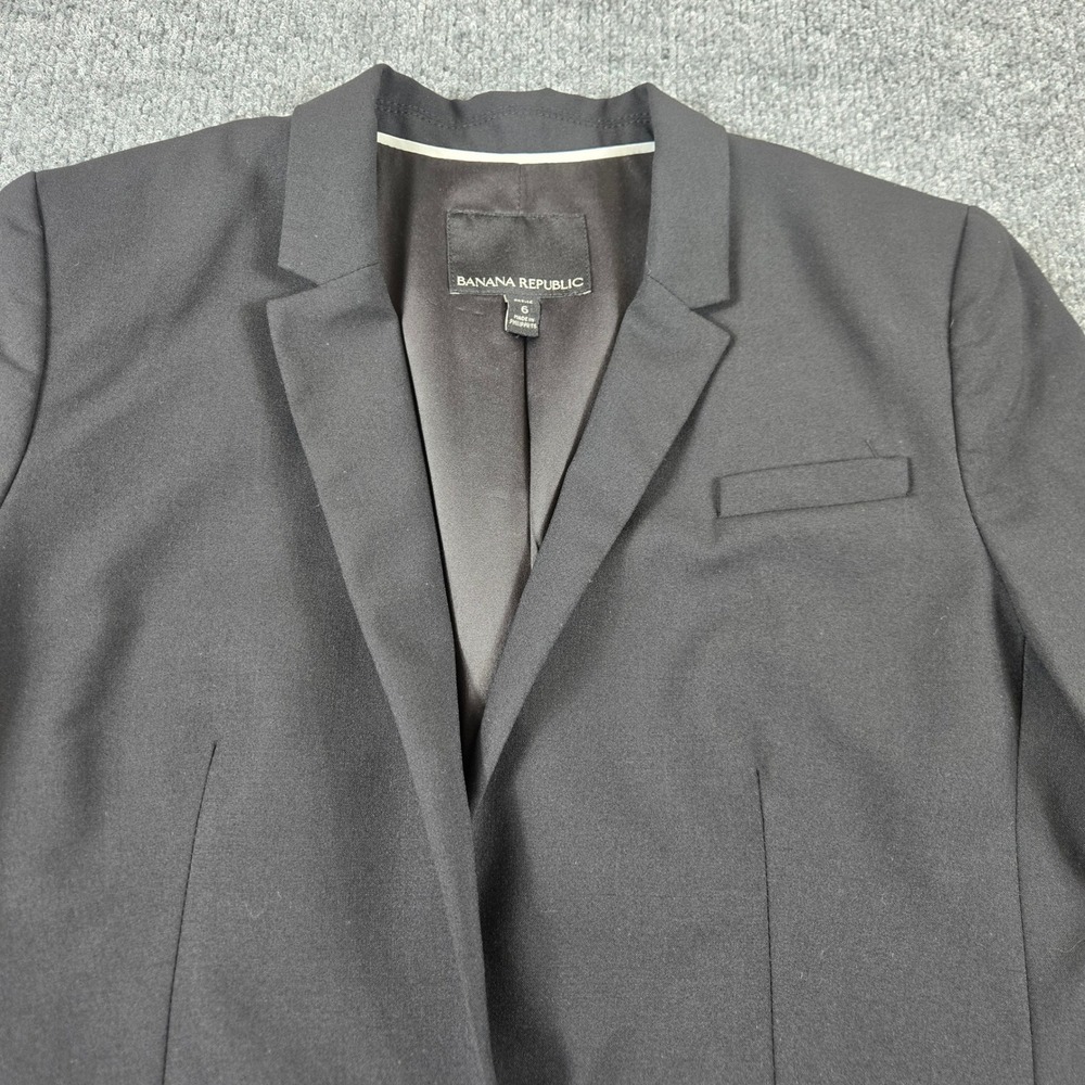 Banana Republic 95% Woo Blazer Womens 6 Petite Black 95%Wool Blend Single Button - Picture 5 of 10